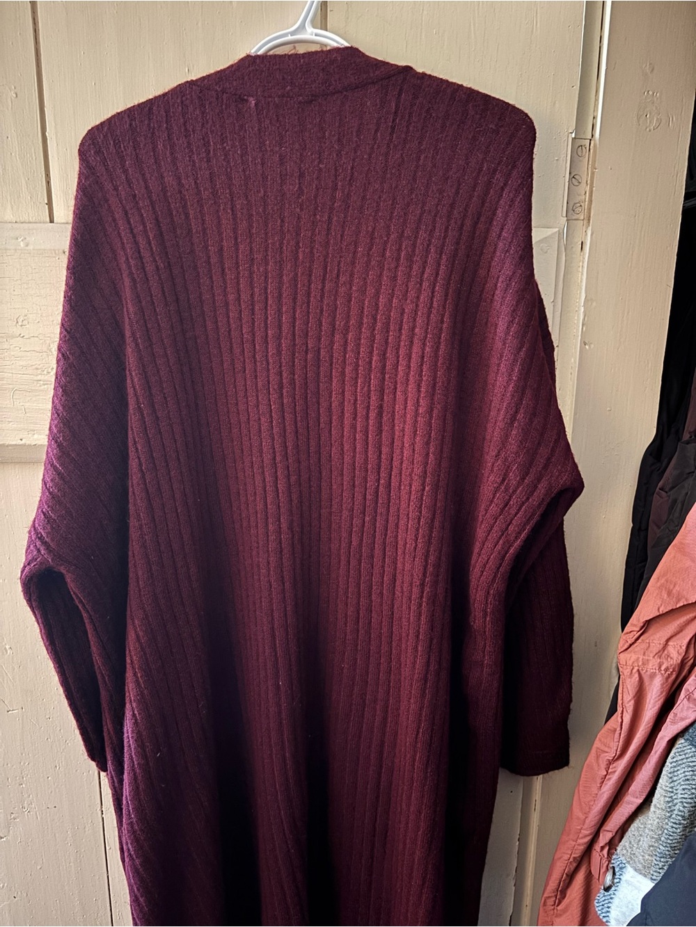 George Deep Wine Ribbed Open-Front Long Cardigan - Picture 2 of 2